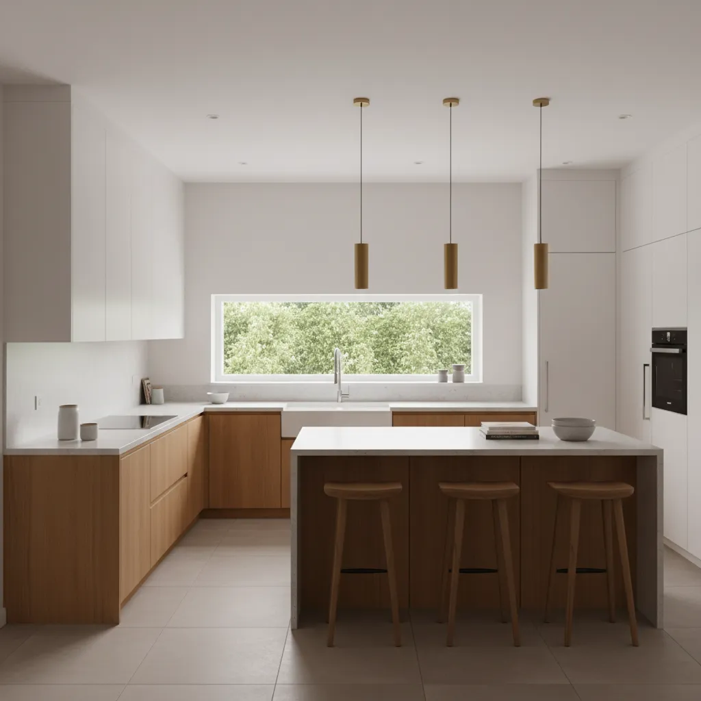 L Shaped Kitchen Design With Window and Island