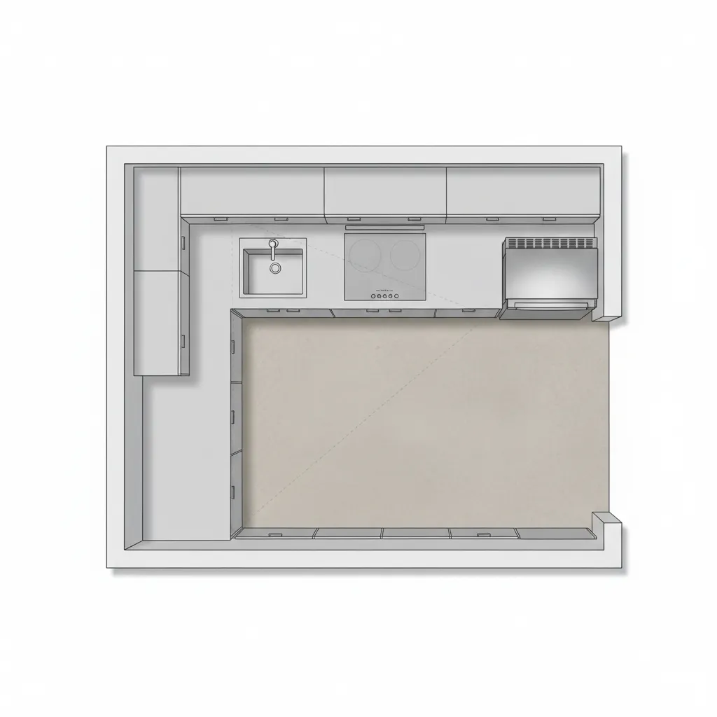 l shaped kitchen work triangle diagram with corner sink