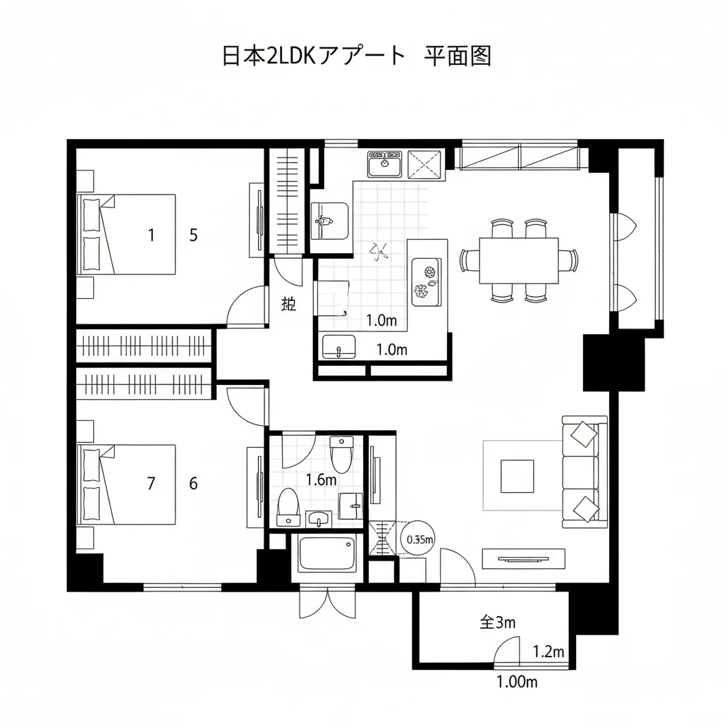 片側に私室を寄せたL字LDK