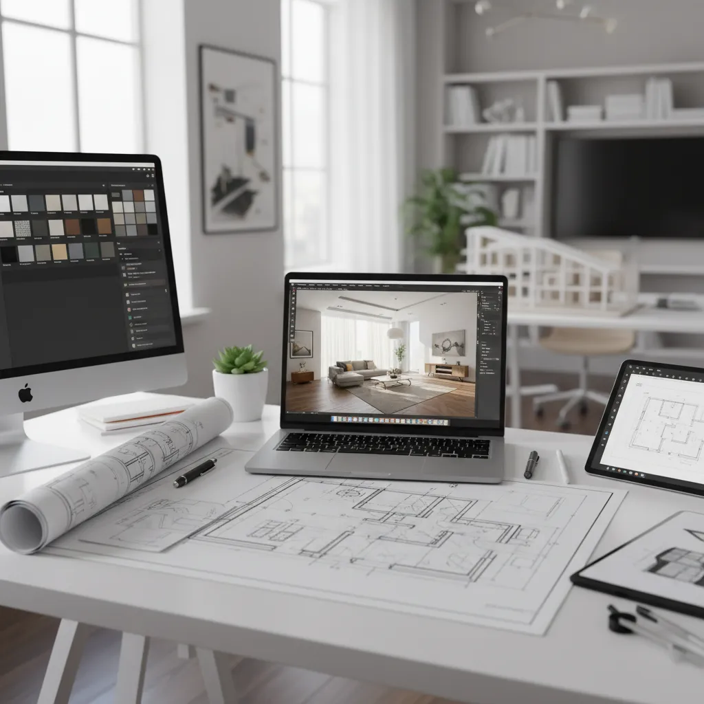 Interior design workflow diagram showing planning steps for L-shaped living room ceiling