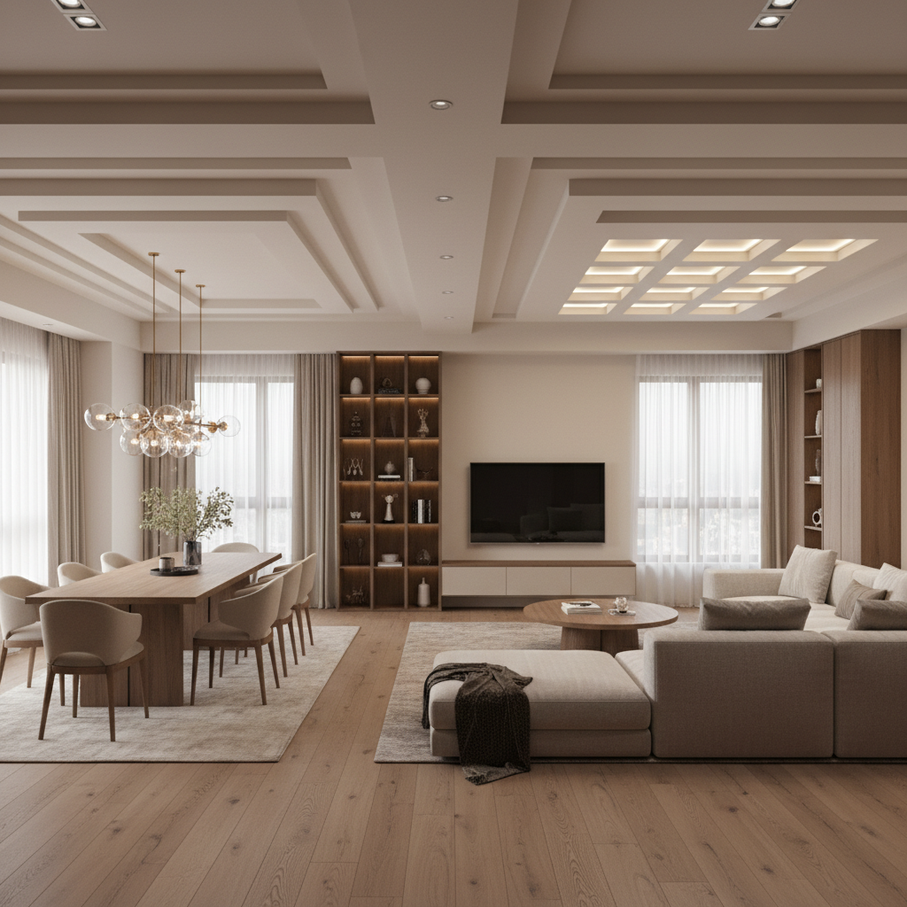 L‑Shape Living Room Ceiling Looks Awkward? Fix It with the Right False ...