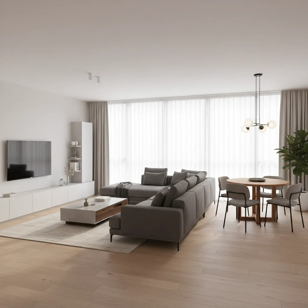 Dining area placed in the secondary section of an L-shaped living room