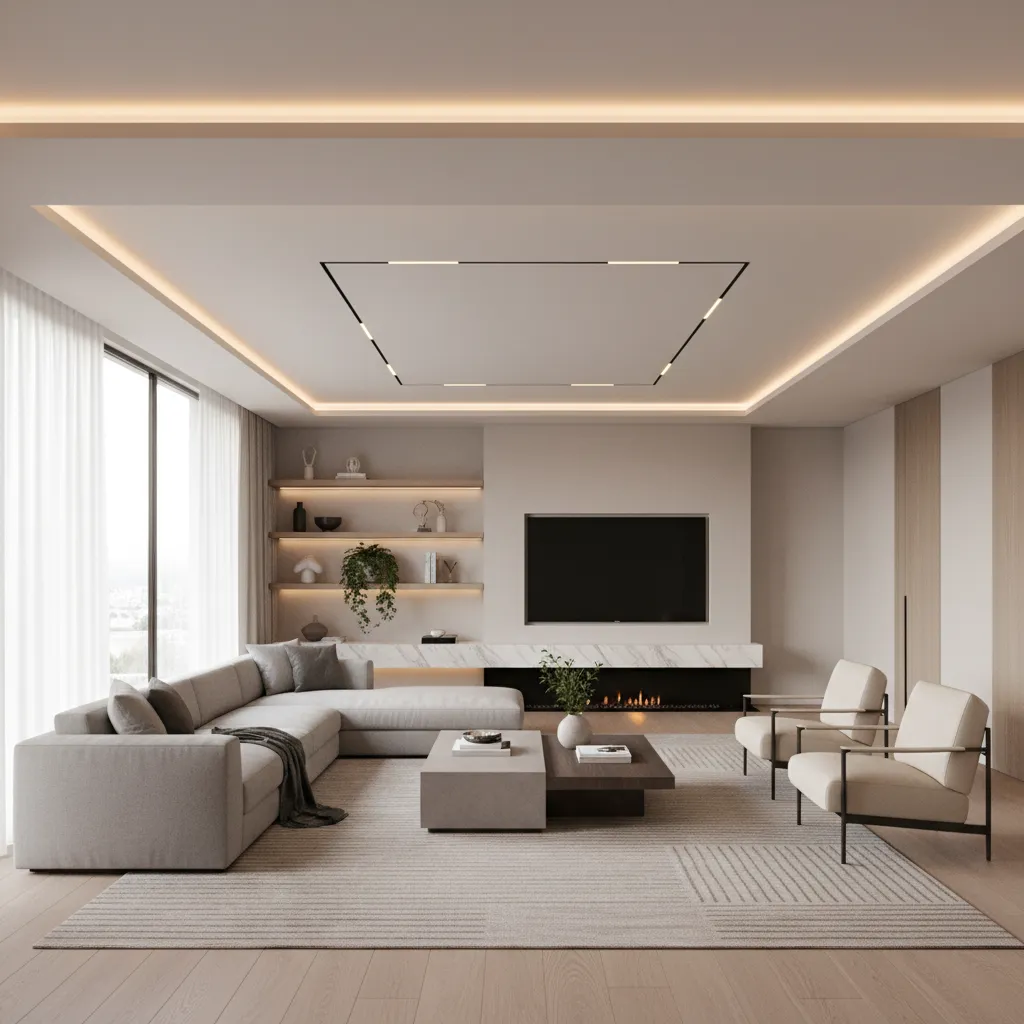 L Shape False Ceiling Designs for L Shaped Living Room