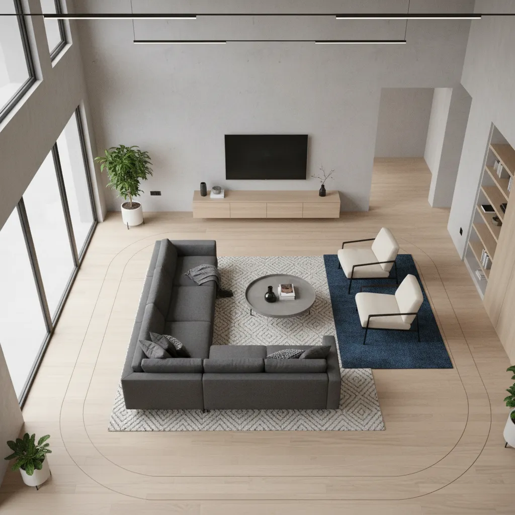 Furniture layout diagram for an L shaped living room
