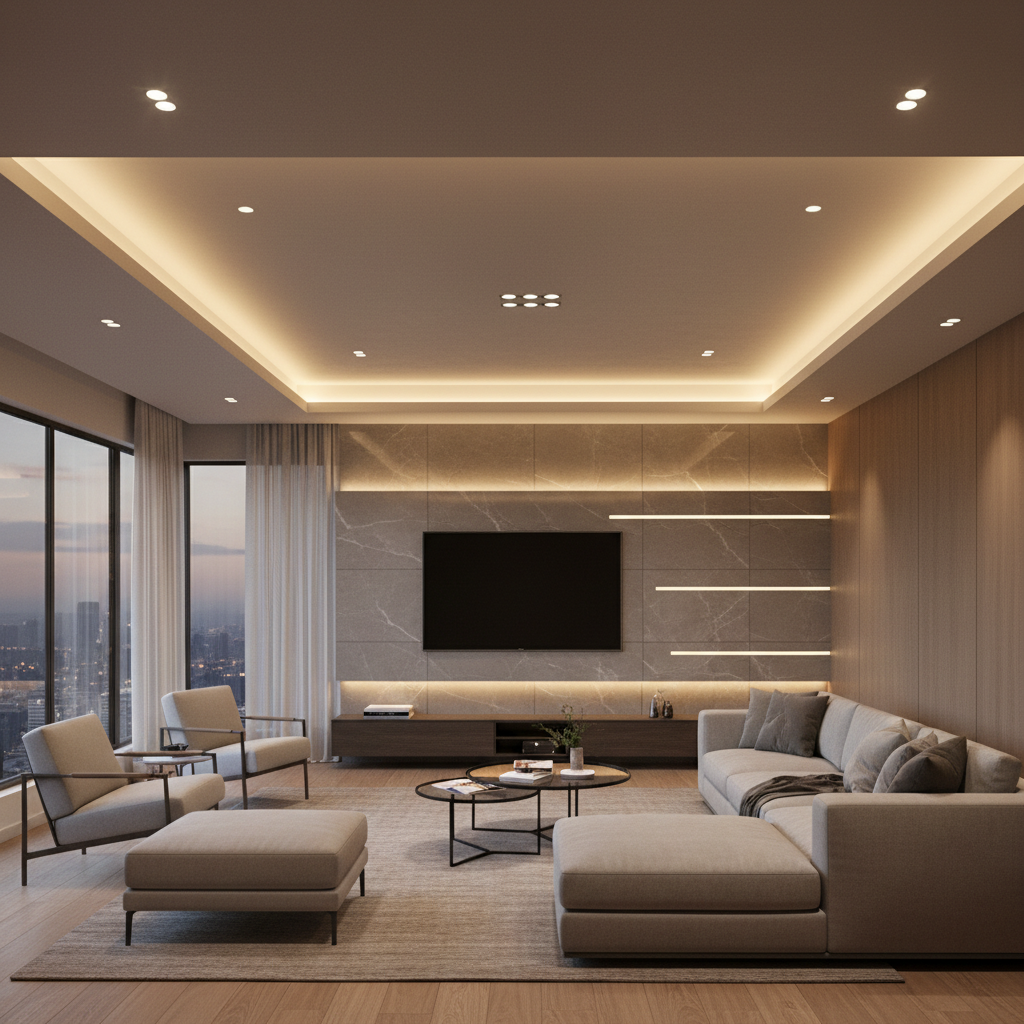 L‑Shape Living Room Ceiling Looks Awkward? Fix It with the Right False ...
