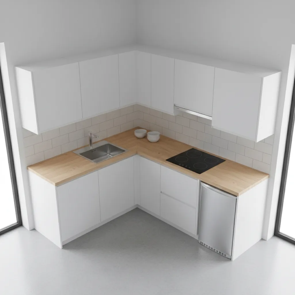 L-shaped modular kitchen layout for small homes