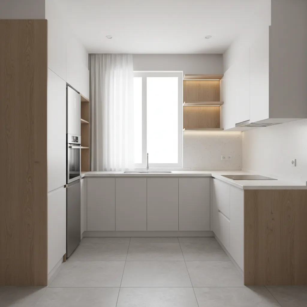 L shaped modular kitchen layout for a small apartment