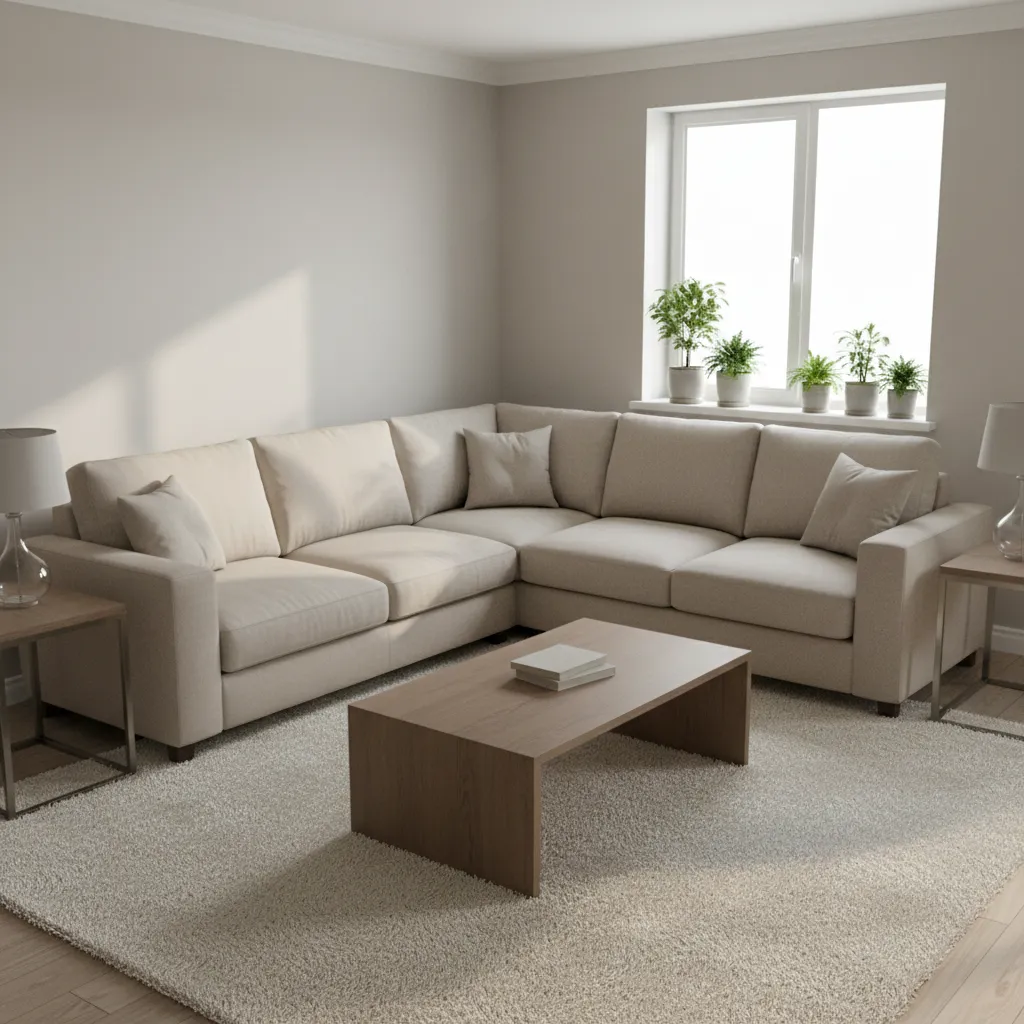 Small living room with two sofas forming an L-shaped seating arrangement