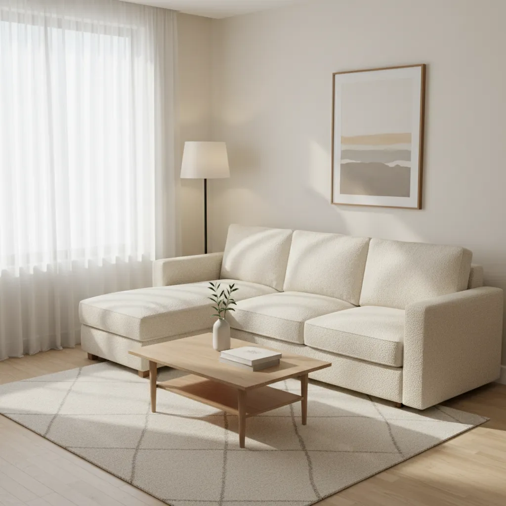 L shaped sofa placed in corner of small Indian living room maximizing space