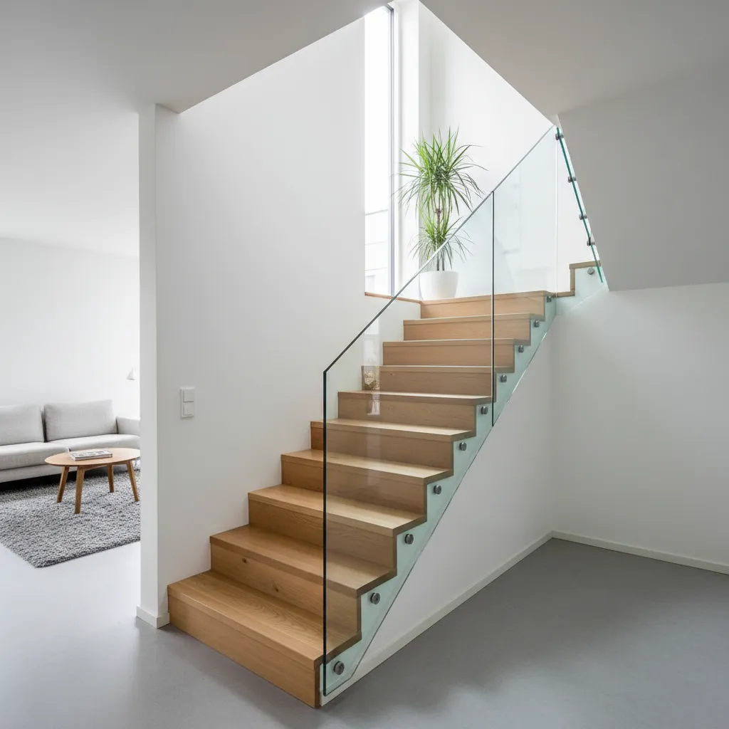 Escalera en L en una casa moderna de dos pisos