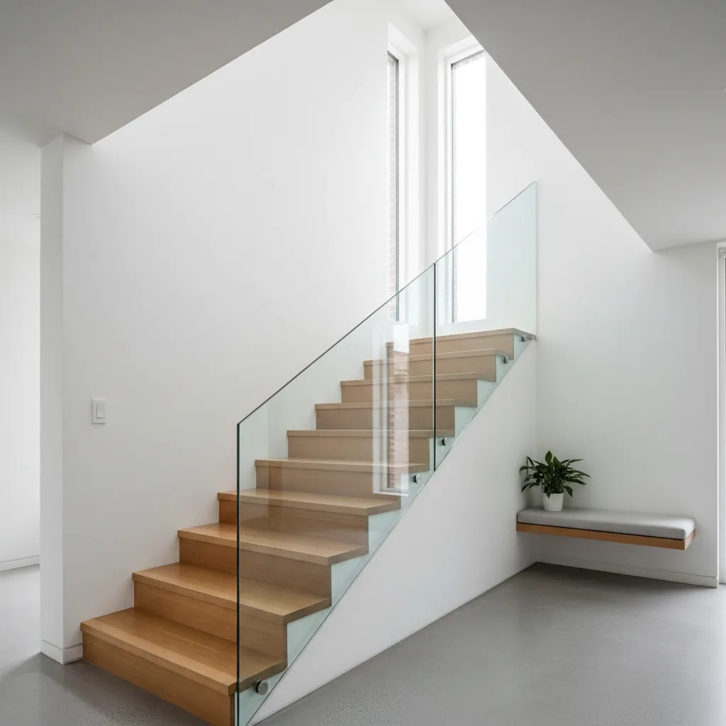 Escalera interior en forma de L en casa contemporánea