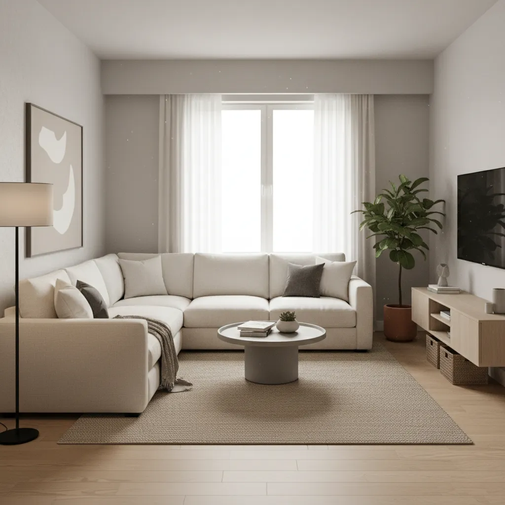 small living room with two sofas arranged in an L shape