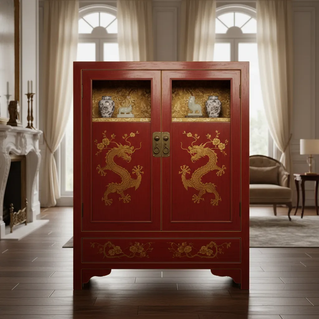 Antique cabinet with smooth lacquered surface finish