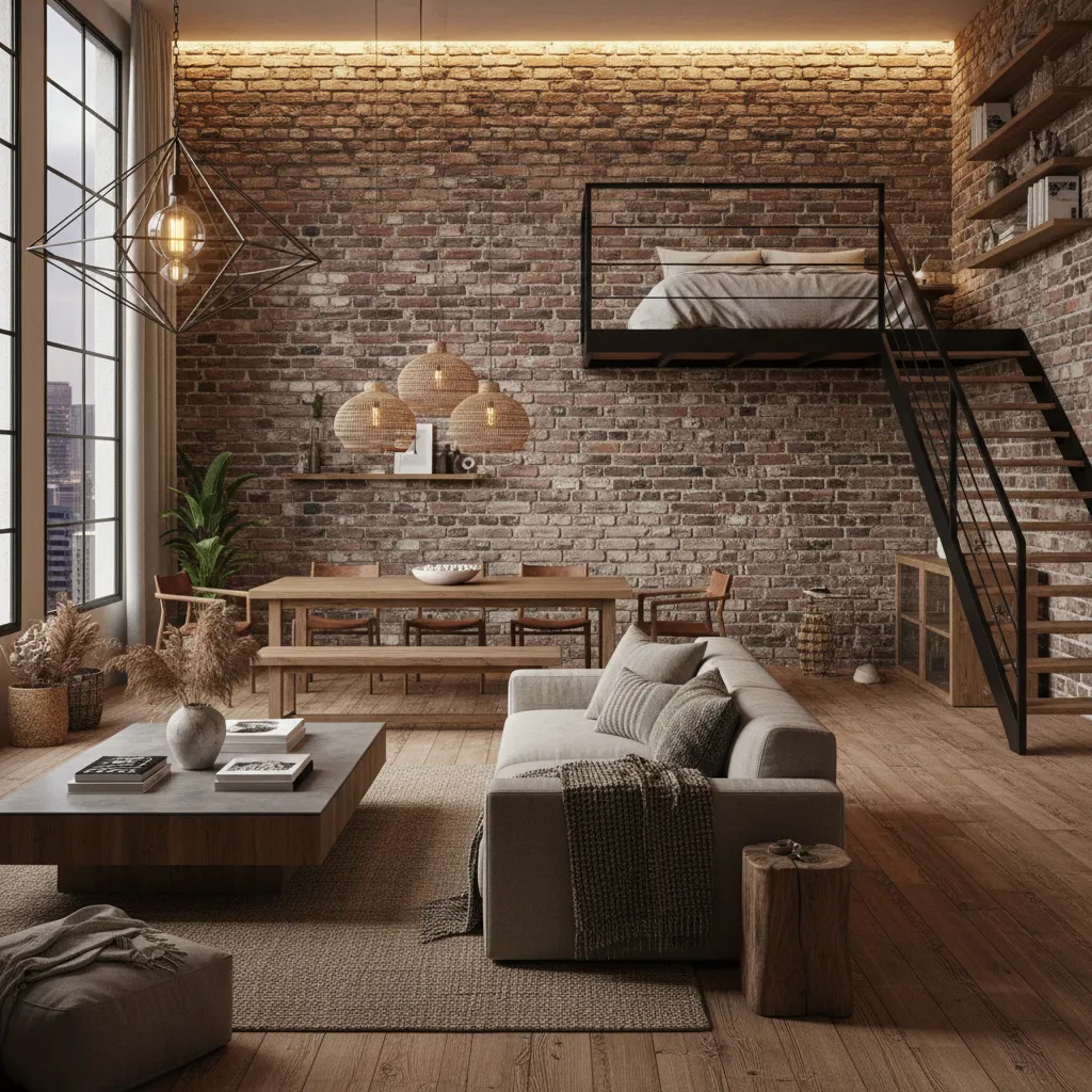 Muro de ladrillo visto en un interior contemporáneo