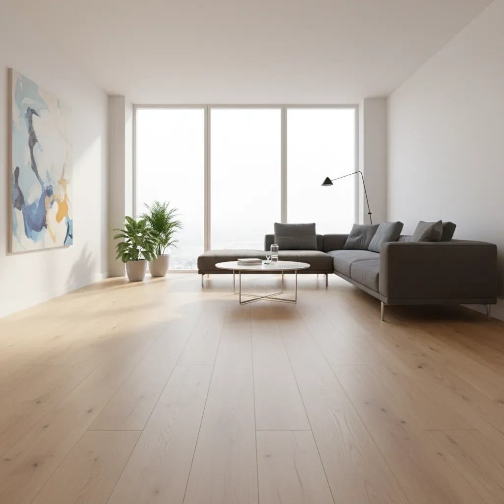 Laminate planks running parallel to natural window light in a living room