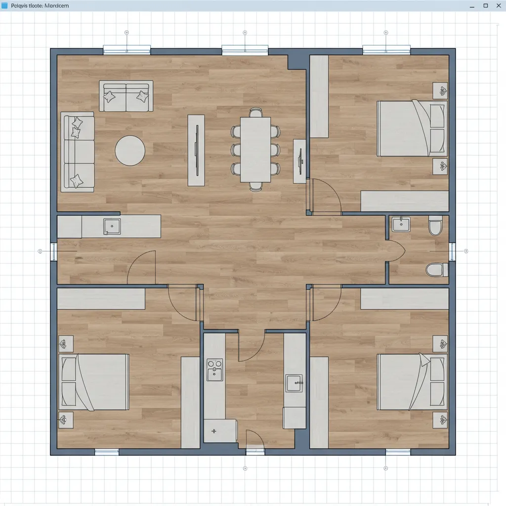 digital floor plan showing laminate flooring layout planning across rooms