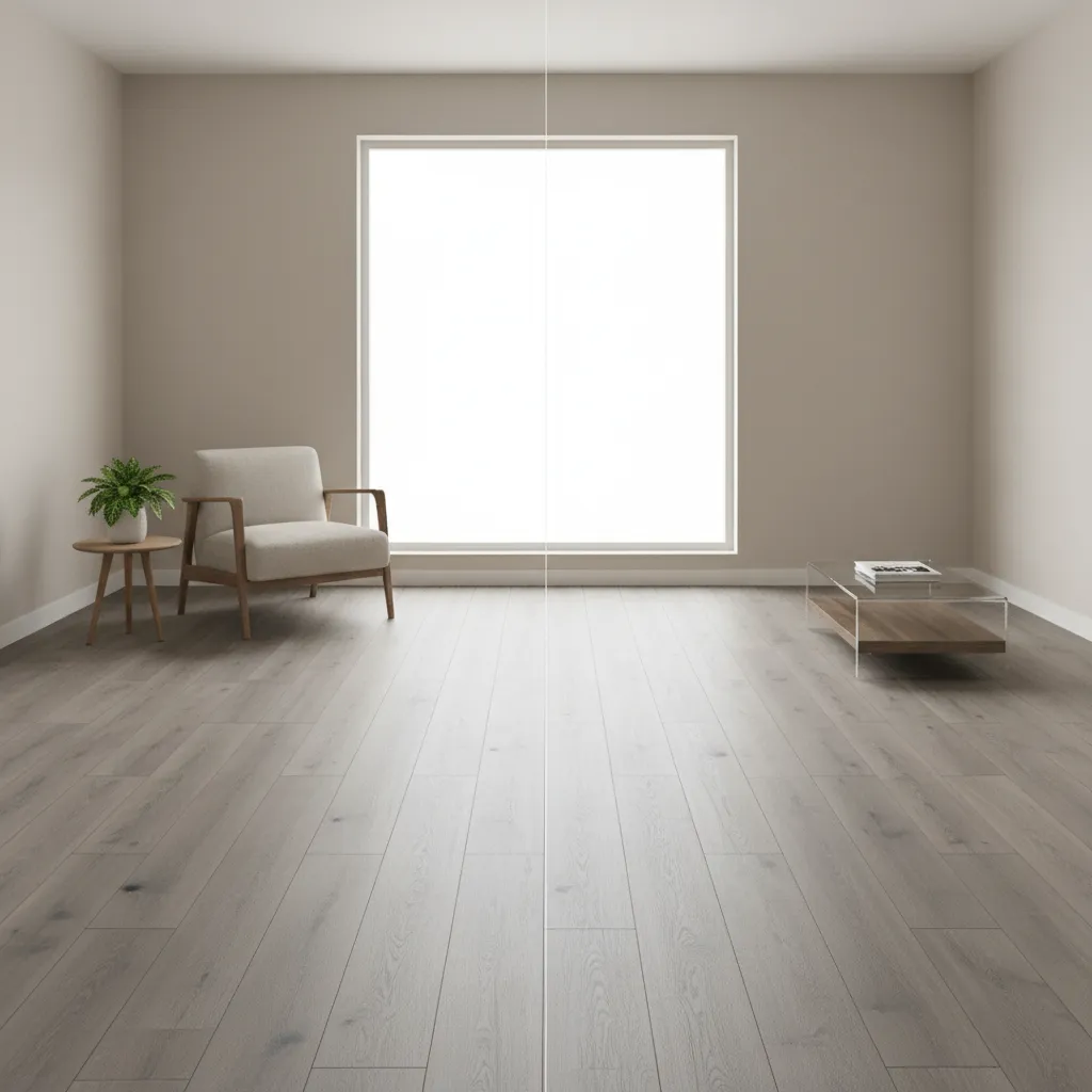 Comparison of laminate flooring directions in a long rectangular room