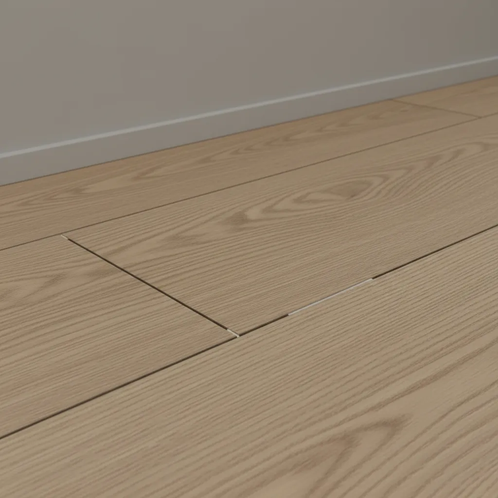 Close up of laminate flooring seams showing moisture risk areas