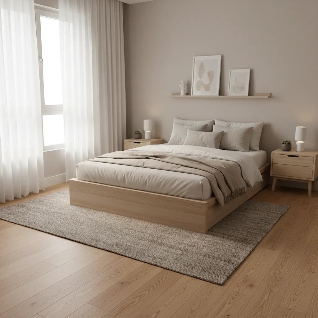small bedroom with laminate flooring and area rug