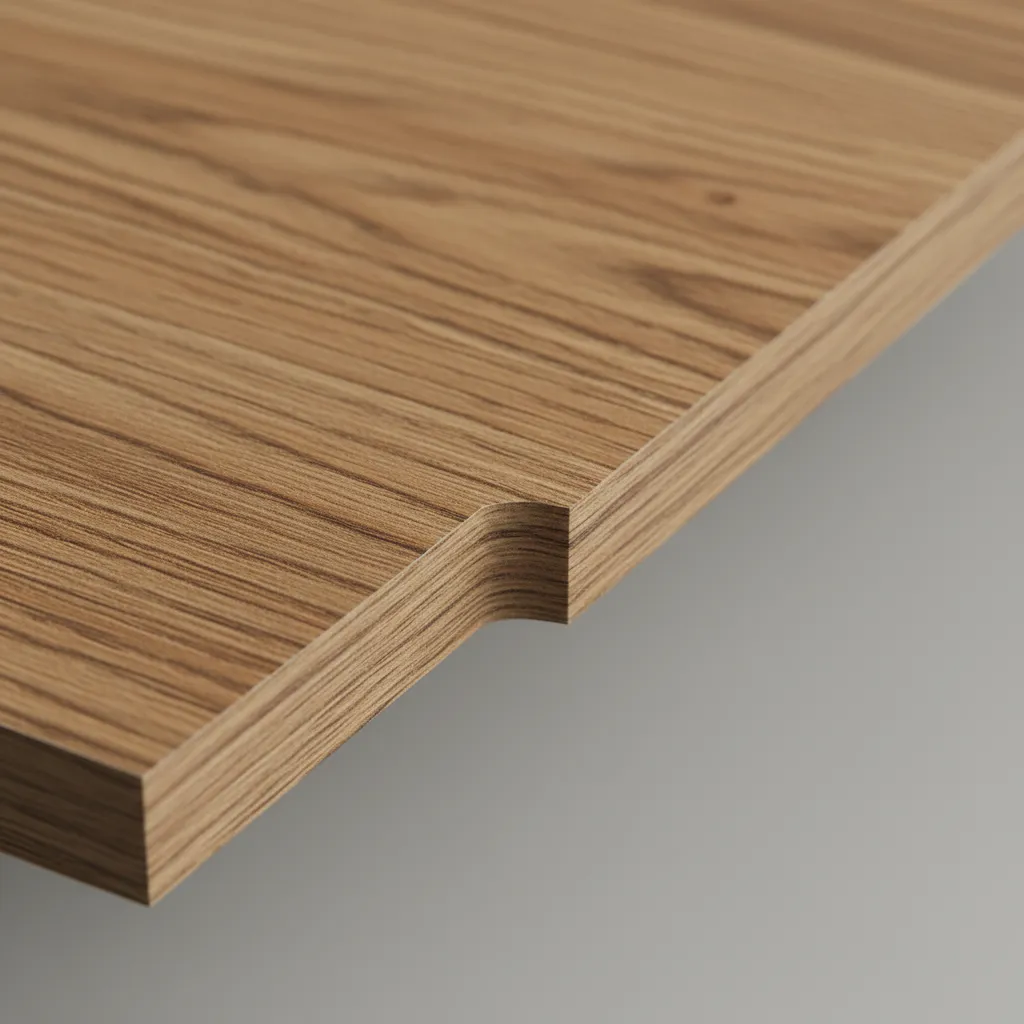 Close-up of laminate flooring plank showing tongue edge detail