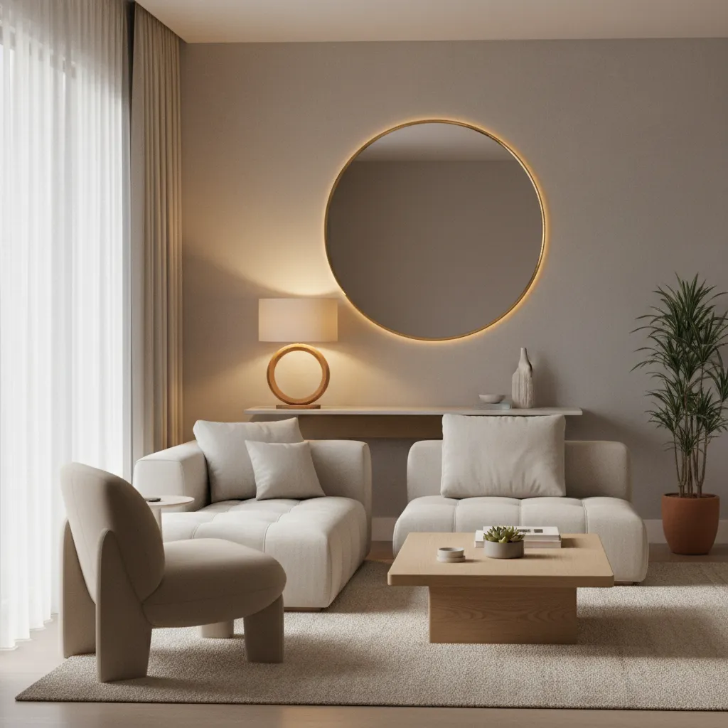 table lamp reflecting light off mirror to brighten small room