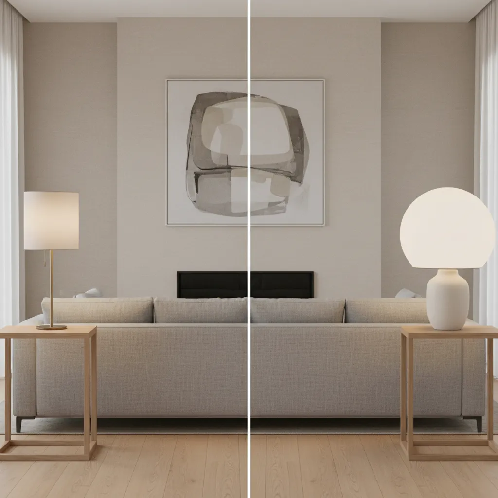 comparison of narrow and wide lamp shades on small tables