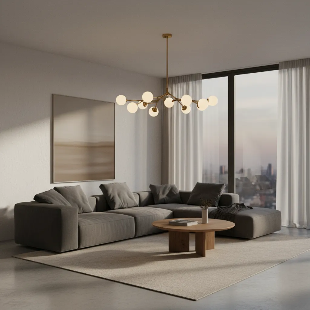 Lámpara de diseño moderna como elemento decorativo principal en un salón