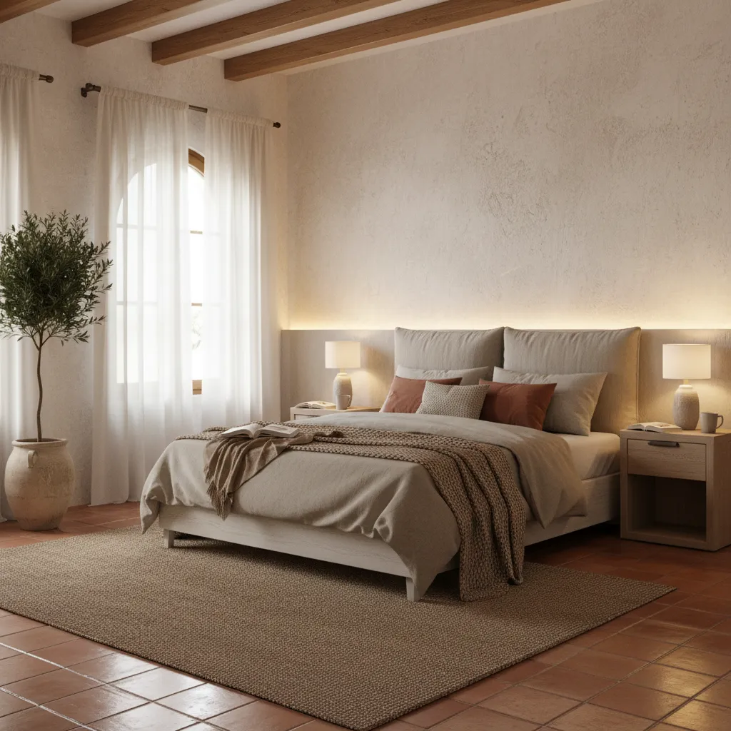 Dormitorio con iluminación cálida y lámparas de lectura