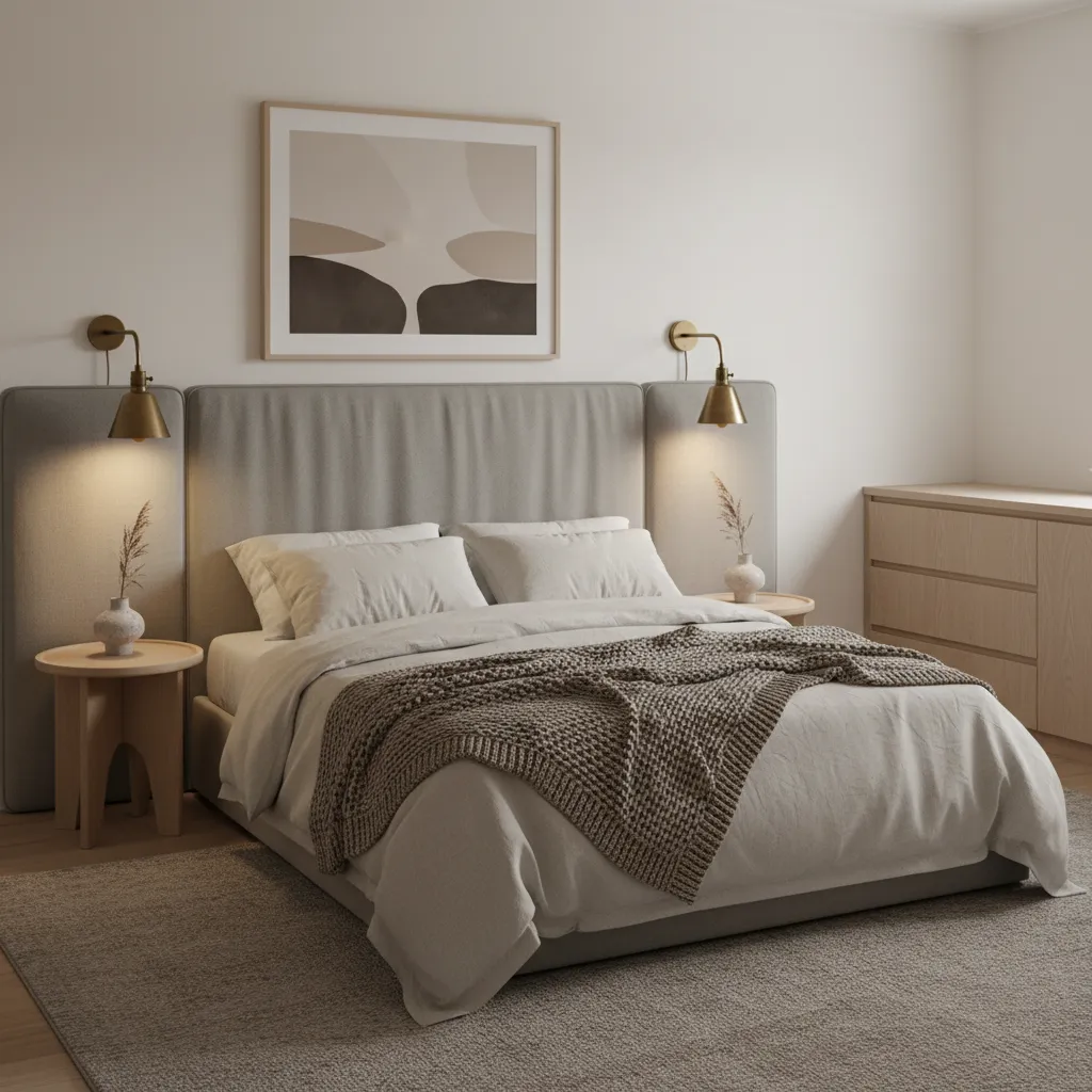 Lámparas de pared instaladas a ambos lados del cabecero de cama