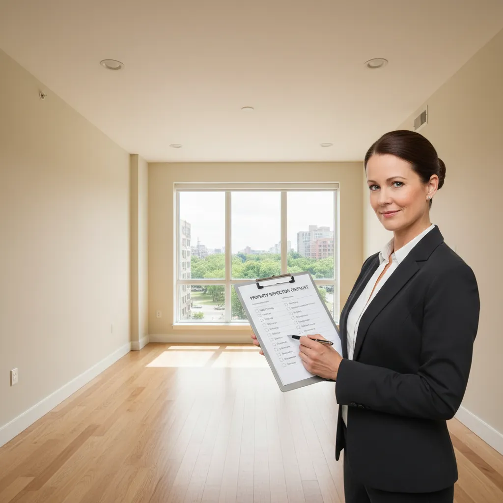 Landlord reviewing checklist during rental property move out inspection