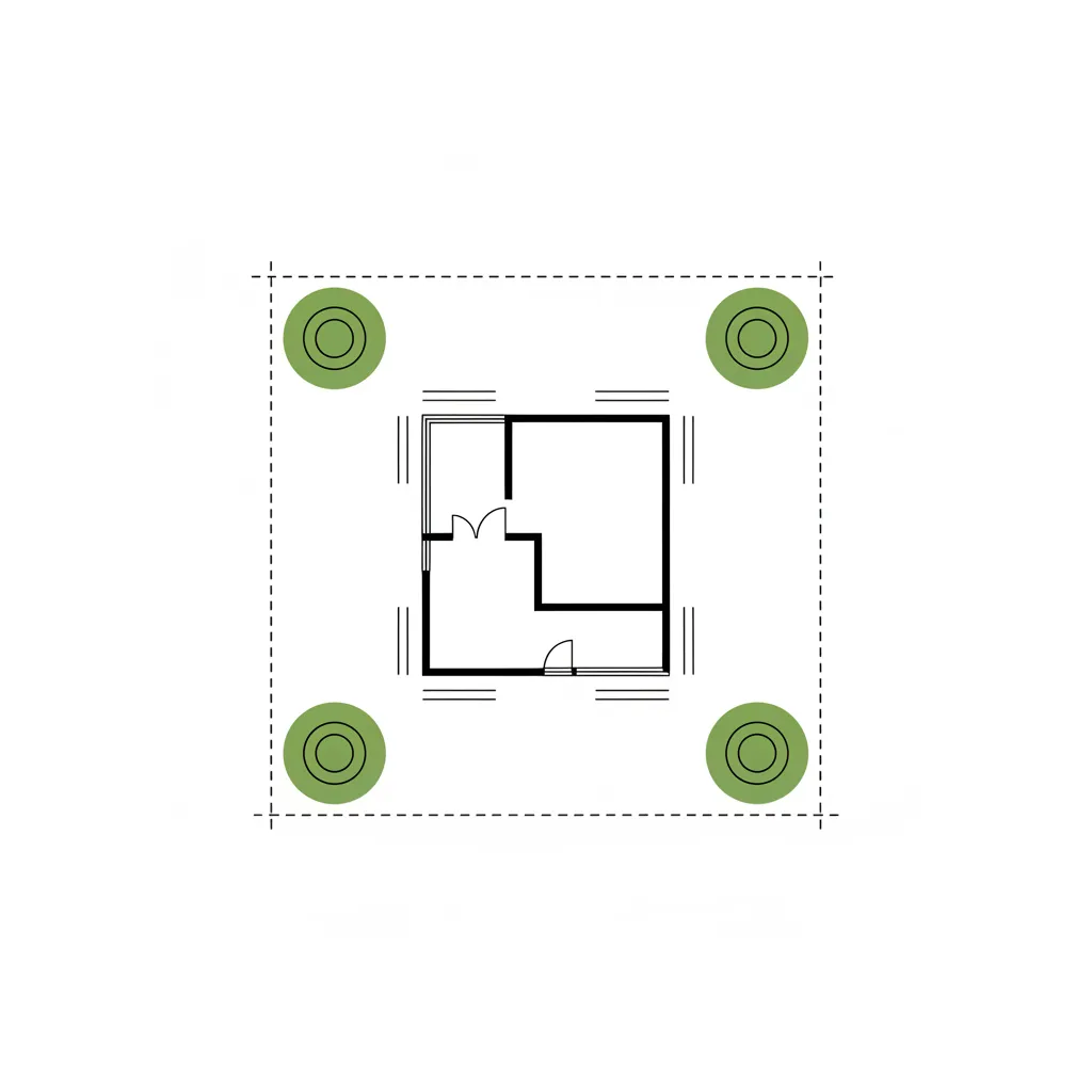 Landscape layout diagram showing recommended tree spacing near property boundaries