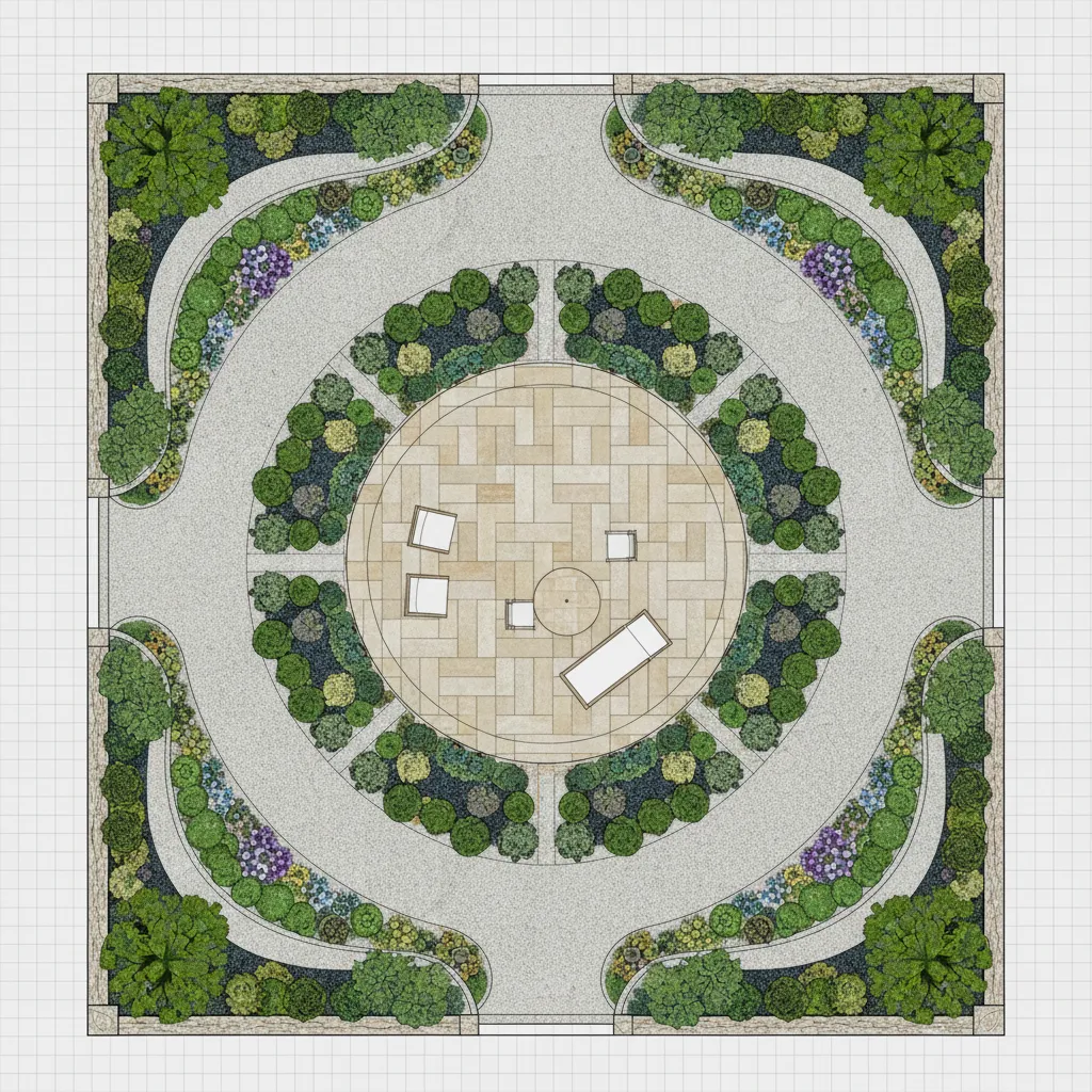 digital garden pathway and planting layout plan