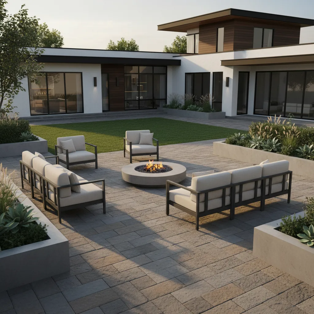 Backyard layout showing patio hardscape improvement compared to lawn area