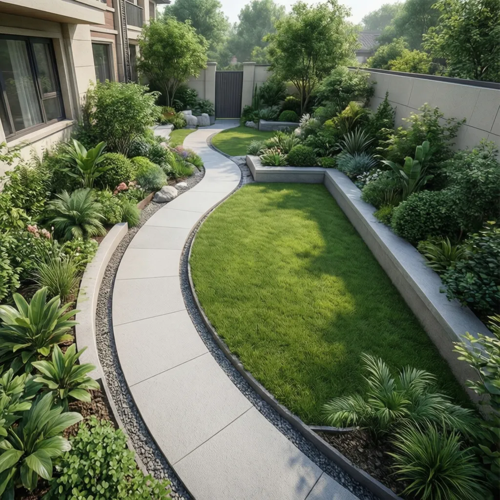 simple garden layout showing clear circulation path and planting zones