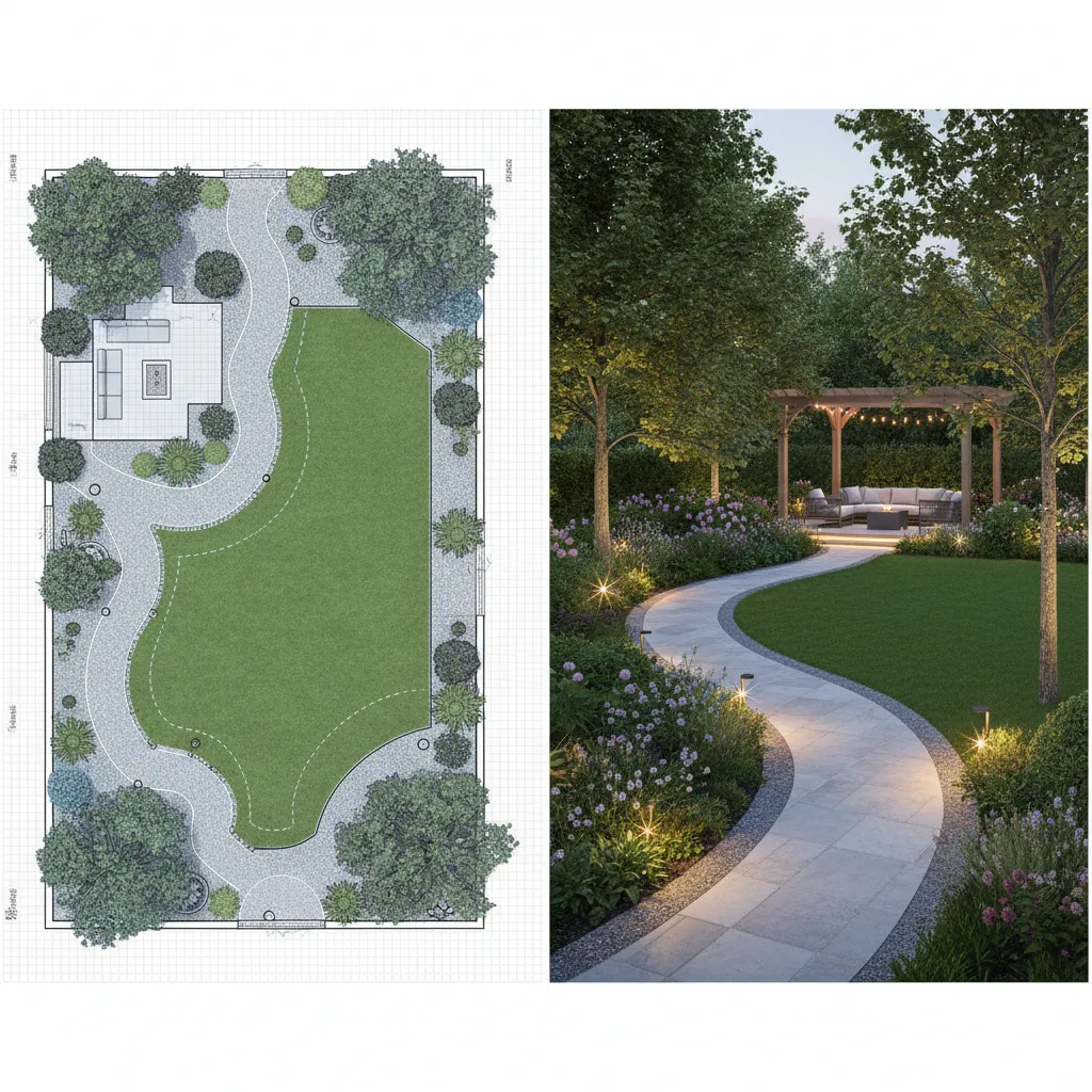workflow from landscape layout plan to final 3d rendered garden visualization
