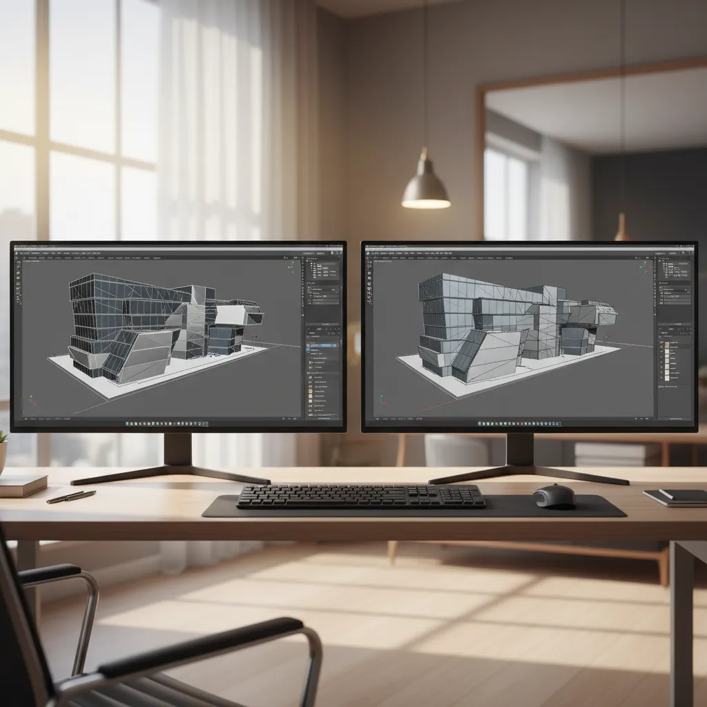 comparison of heavy high polygon 3D model versus optimized web version