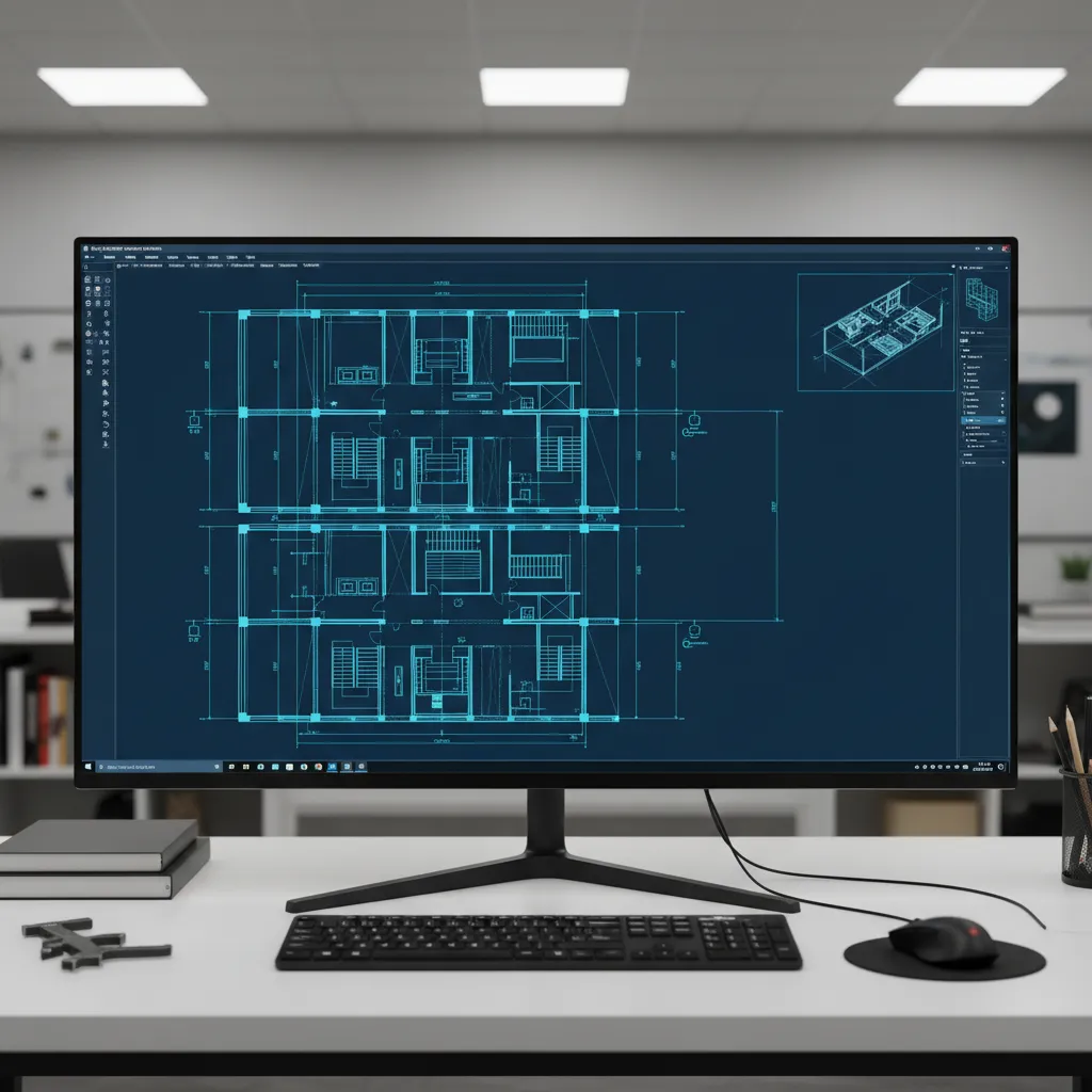 Large multi level architectural floor plan displayed in CAD environment