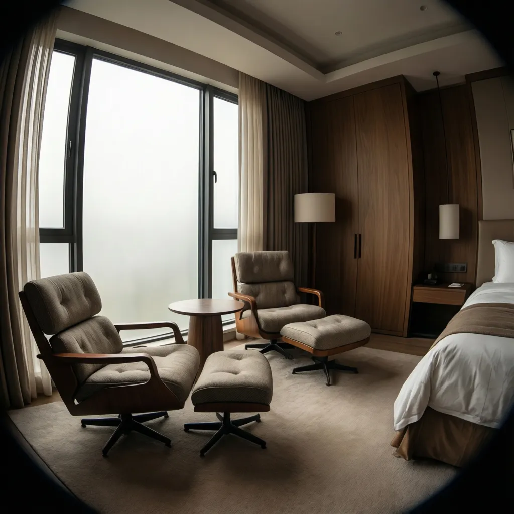 Cozy seating area with chairs and table inside a large bedroom