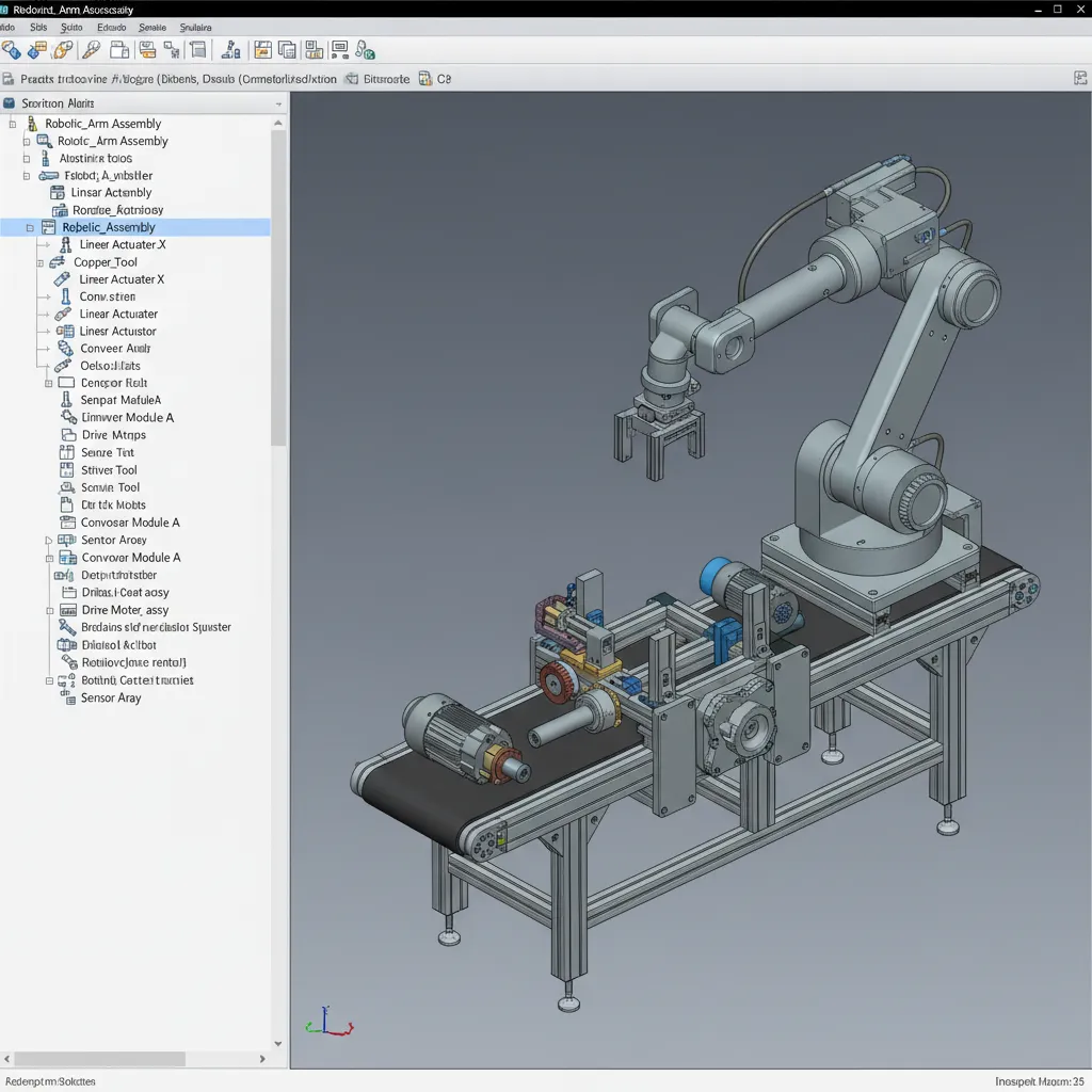 Complex mechanical assembly structure displayed in CAD software tree view