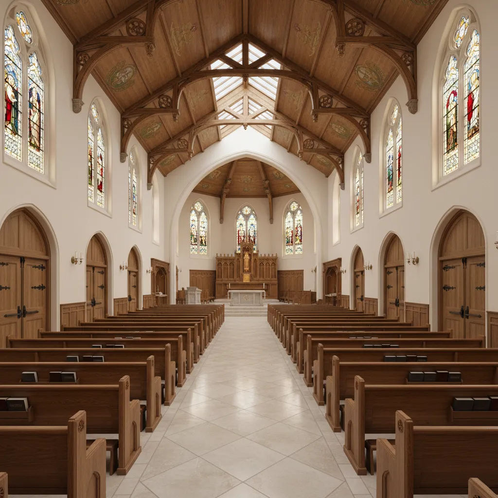 large church interior showing multiple exit doors and wide circulation paths