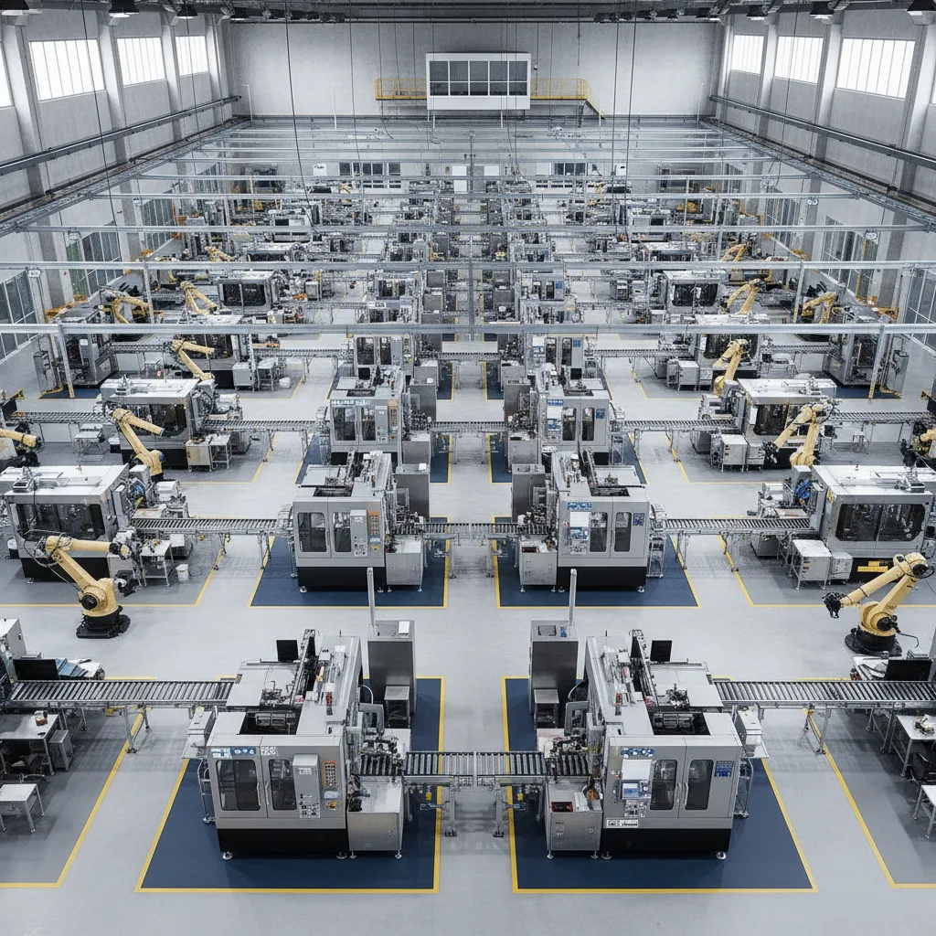 Large factory floor layout with many machines causing heavy rendering load