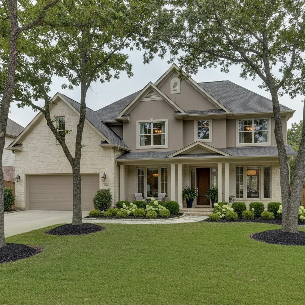 Large suburban family home around 3000 square feet with driveway and landscaped yard