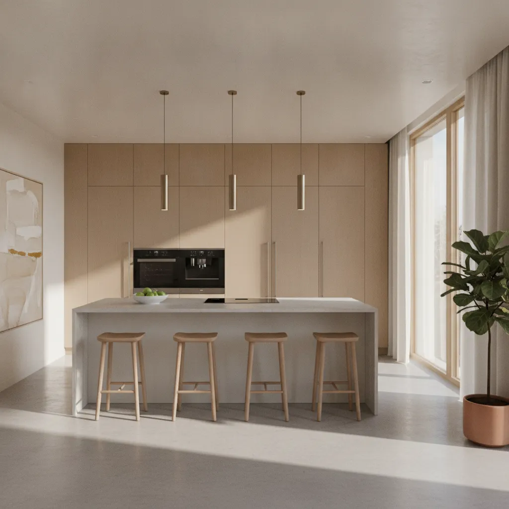 Spacious modern kitchen layout in a 4 BHK house with open design
