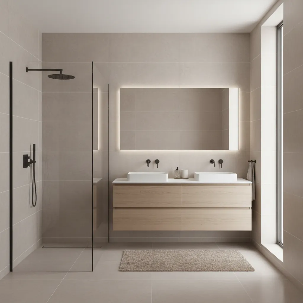 bathroom with large format porcelain wall tiles and minimal grout lines