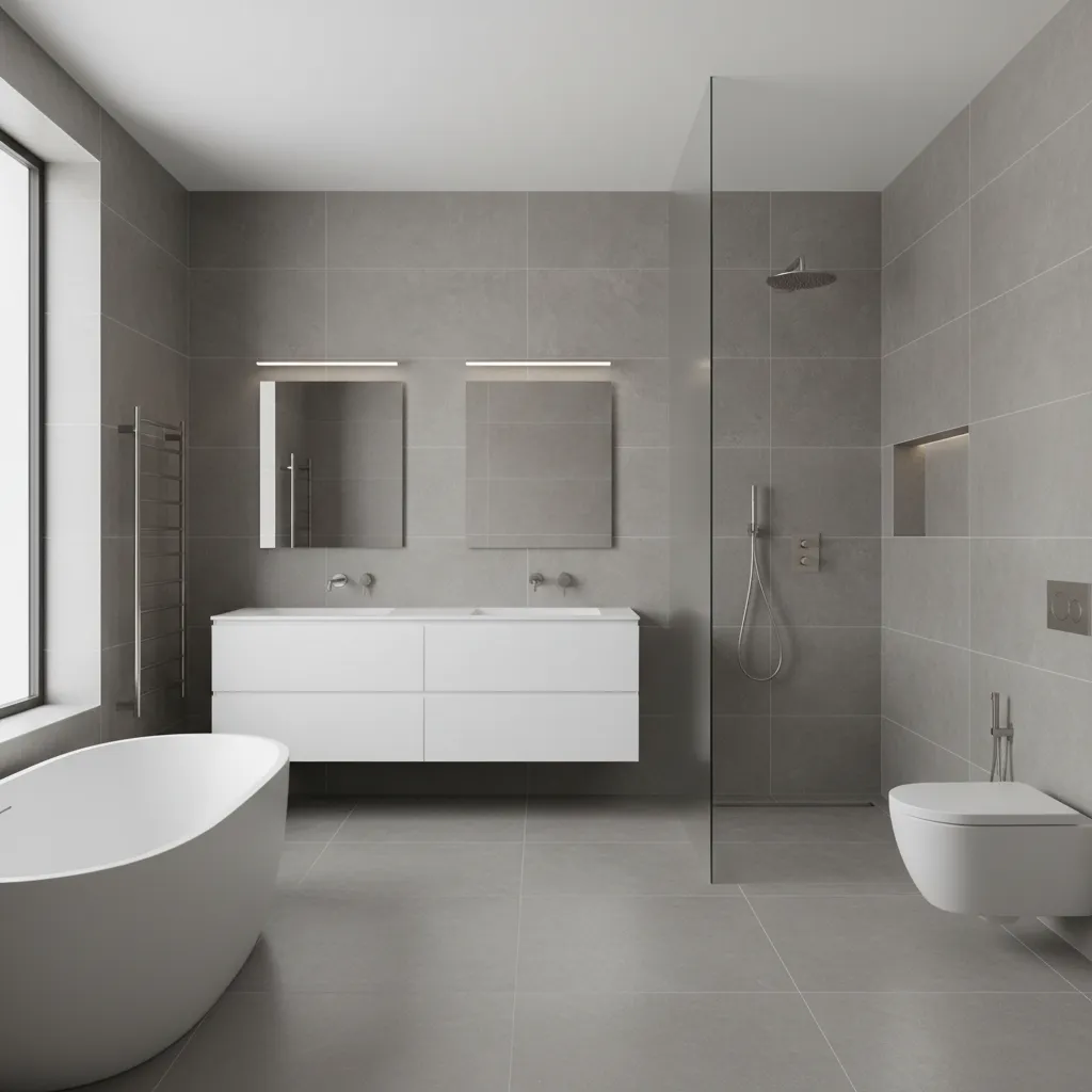 Bathroom wall design using large format porcelain tiles
