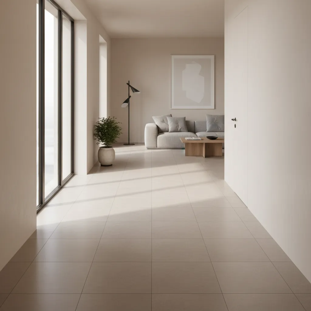 large format porcelain tiles installed in a modern hall interior
