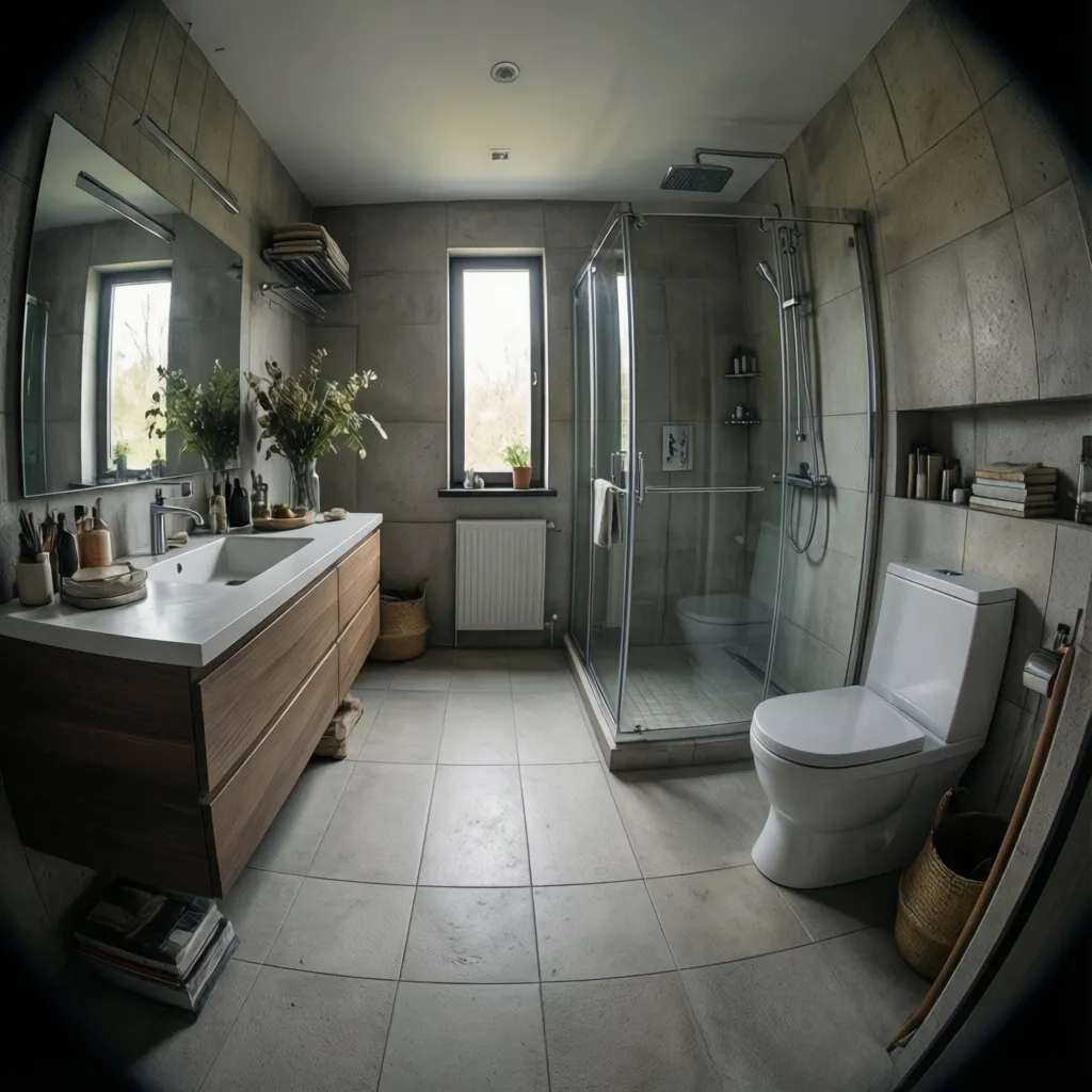 modern bathroom with large format porcelain tiles and minimal grout lines