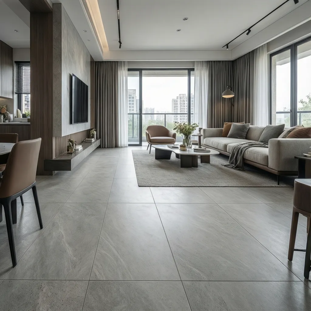 Interior moderno con suelo porcelánico de gran formato