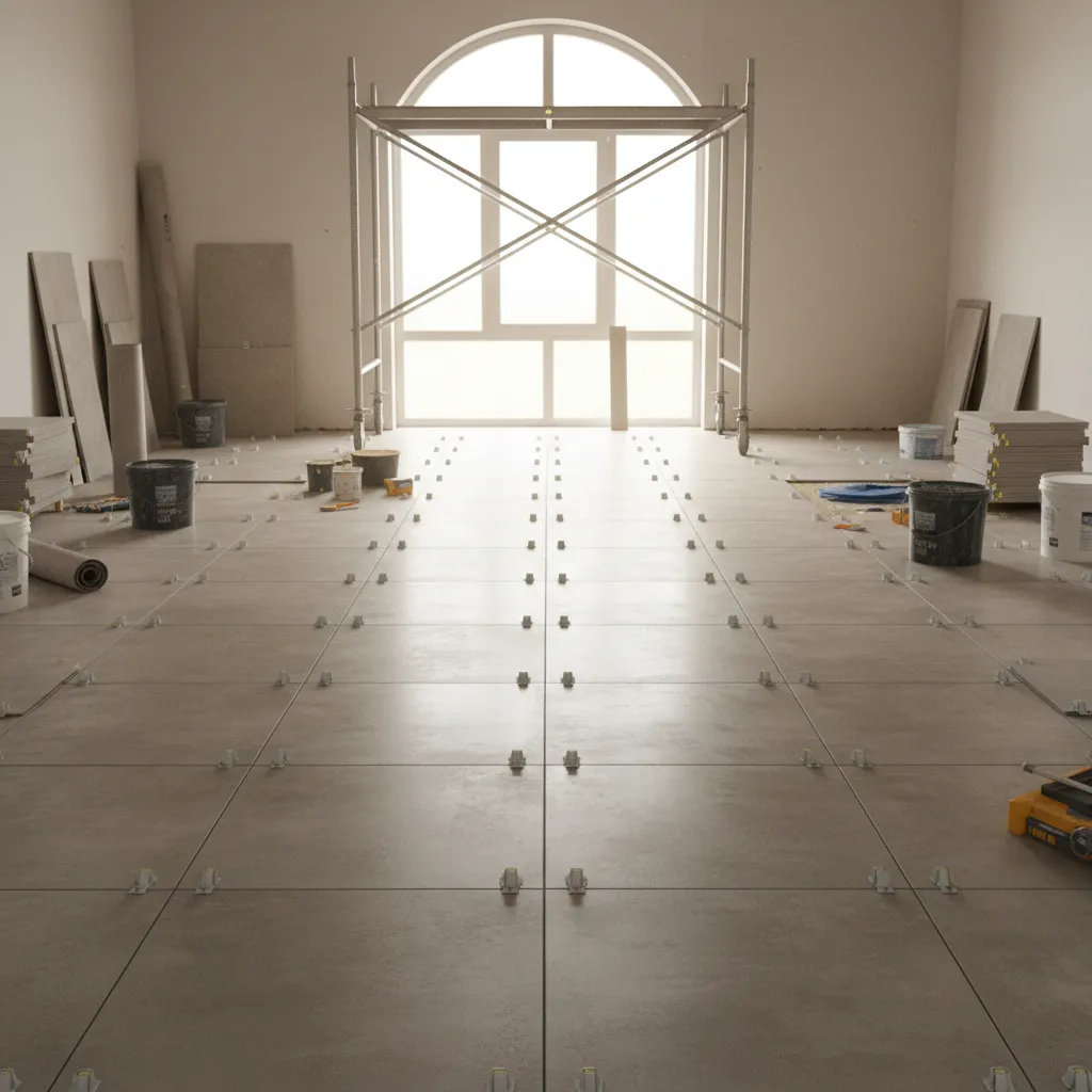 Large format tile layout showing minimal grout spacing
