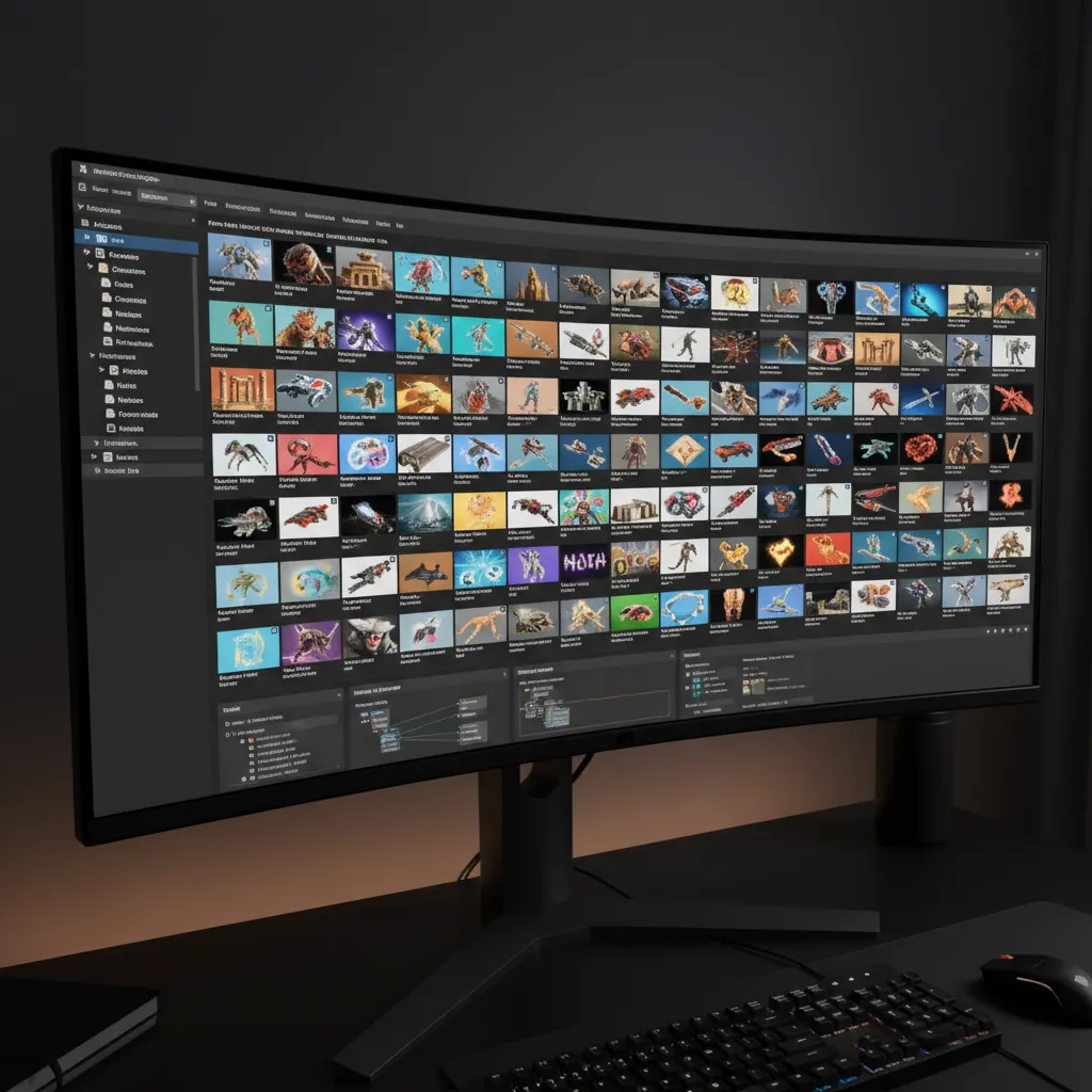 Large Unreal Engine asset library viewed through inspection software
